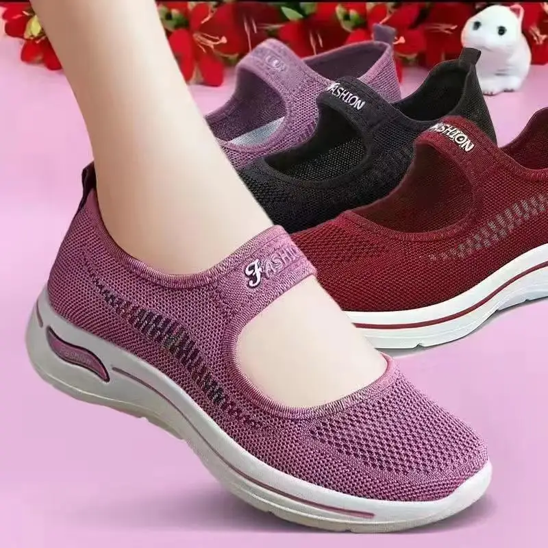 

Autumn Mesh Breathable Sloping Heel Women's Single Shoes Soft Soled Non Slip Casual Walking Shoes Wear Resistant Walking Shoes