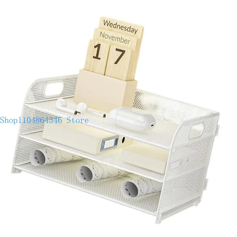 5asd 3 Tiers Office Filing Trays Desk Notebooks Sorter Rack Paper Organiser with Handle School Office Supplies