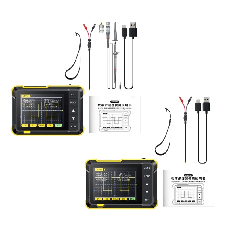 

DSO152 Mini Handheld Oscilloscope Lightweight and Durable ABS Material x10±400v (800VPP) Voltage-Measurement Capacity L41E