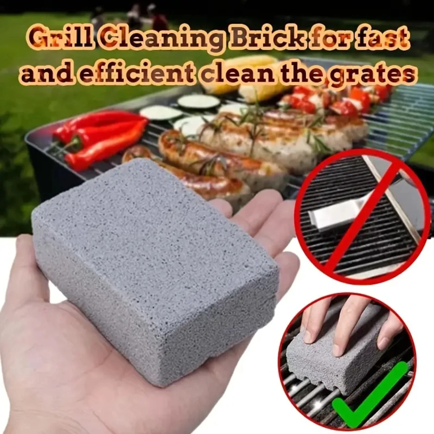 1pc Large BBQ Grill Cleaning Brick Block Barbecue Stone for Removing Stubborn Stains and Grease, Heavy Duty BBQ Tool for Kitchen