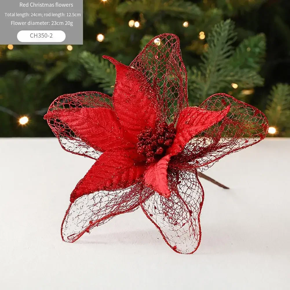 

Double Pack of Sparkling Fabric Christmas Flowers for Holiday For Tree and Wedding Arrangements Artificial Decor