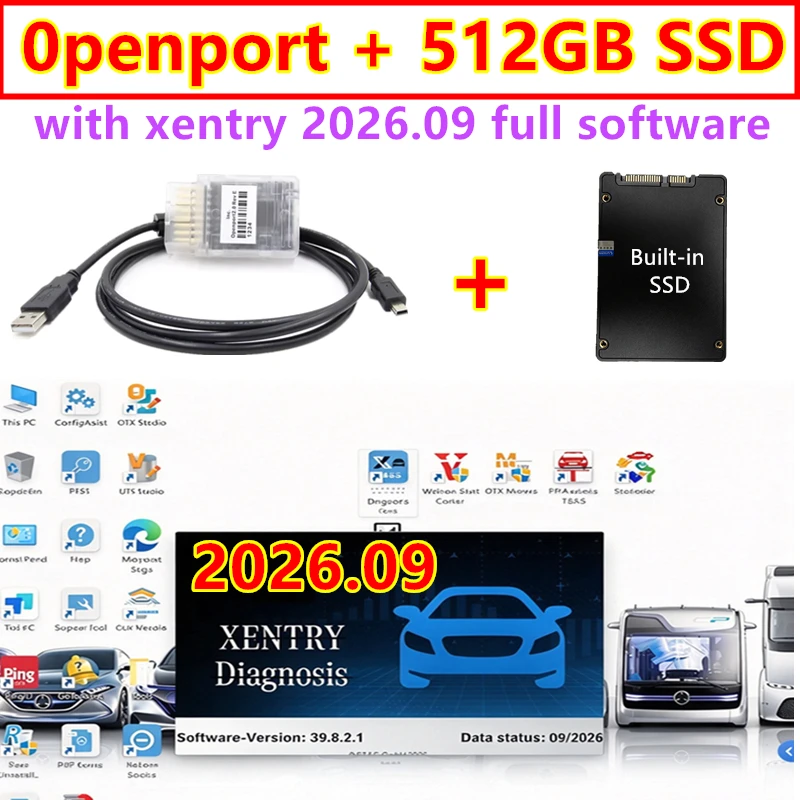 Newest xentry 2026.09 full software install on 512gb ssd+ openport Auto Chip Tuning OBD 2 OBD2 Car Diagnostic Tool, ready to use