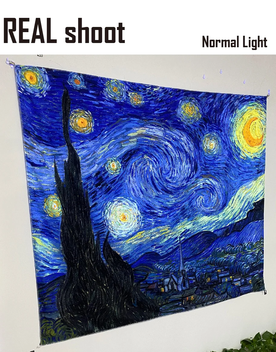 Blacklight Tapestry Starry Night By Van Gogh Wall Art Decor For Bedroom Aesthetic, Abstract Hippie Trippy Wall Hanging UV Reacti