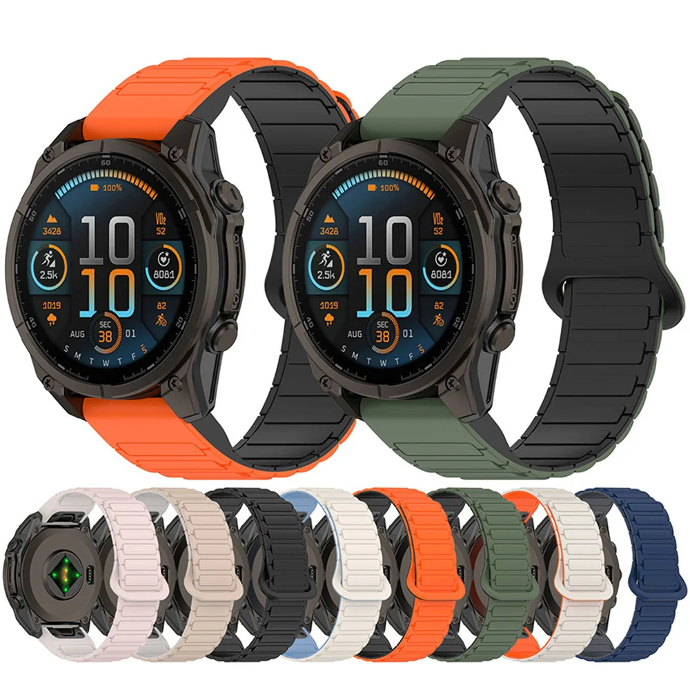 20MM/22MM/26MM Silicone Watch Strap for Garmin Fenix 5 6 7 8 Quick Release Magnetic Band Watch Accessories