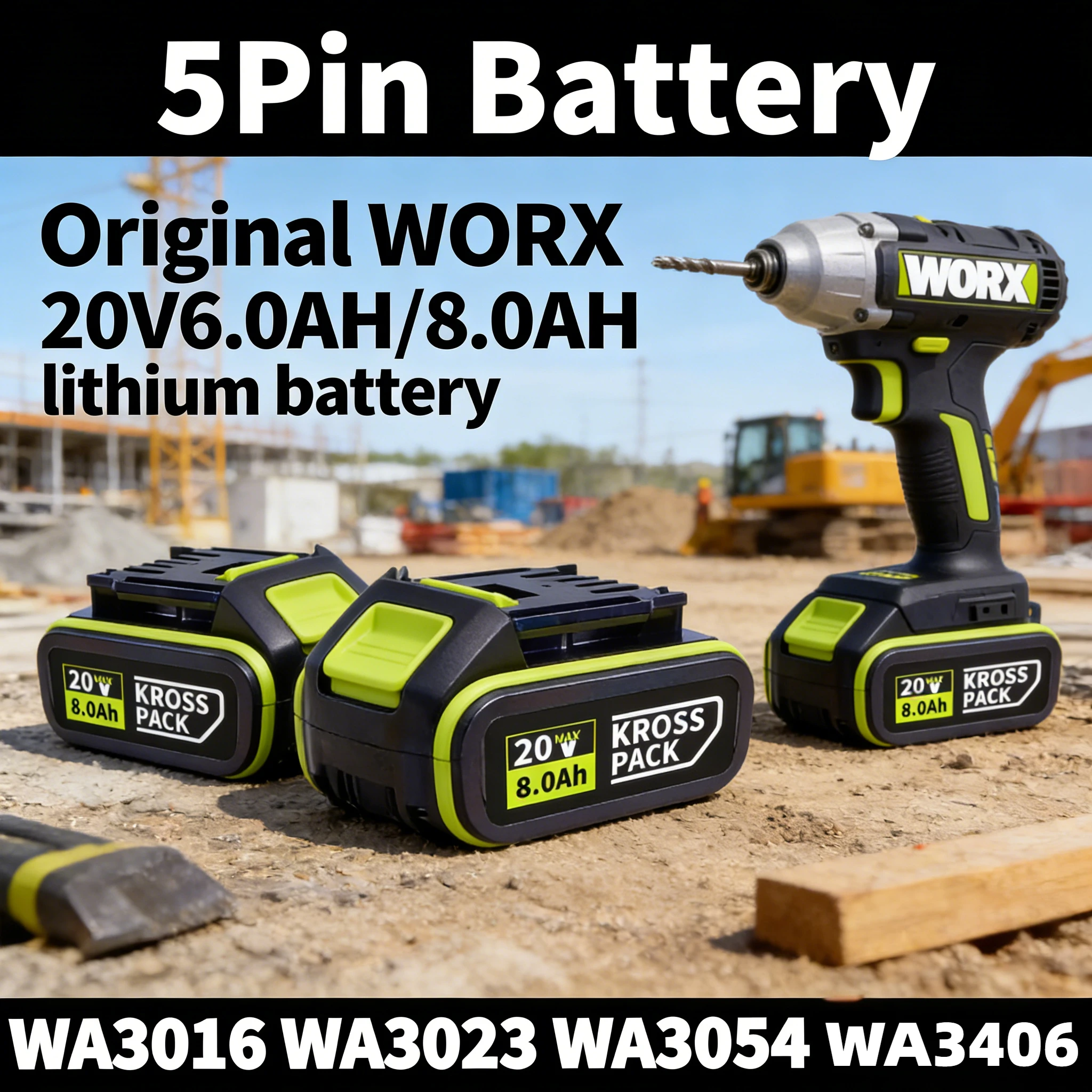 

WORX 20V 6.0Ah/8.0Ah 5pin Li-ion Rechargeable Battery For WORX WA3016 WA3023 WA3027 Dewalt Cordless Power Tools