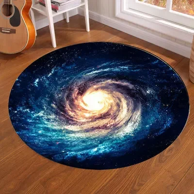 Galaxy Earth Moon Round Carpet for Children’s Room Floor Carpets Mat Home Decor Living Room Anti-Slip Bedroom Carpet Area Rug