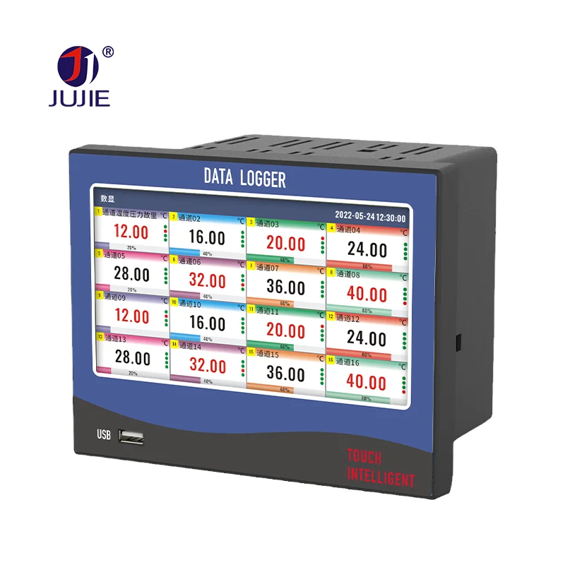 Smart Touch Screen Industrial Data Recorder, temperatura, pressão, tensão, corrente, temperatura, Data Logger, 1,8,16,32 canais