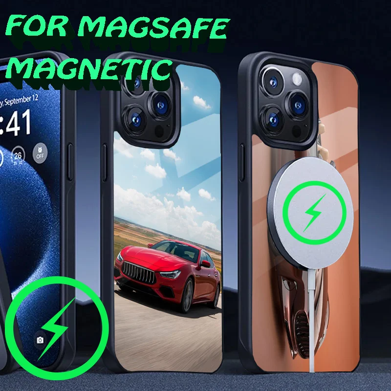 M-MASERATIS Sports Car Phone Case For iPhone 16,15,14,13,12,11,Plus,Pro,Max Mini Magsafe Magnetic Wireless Charging