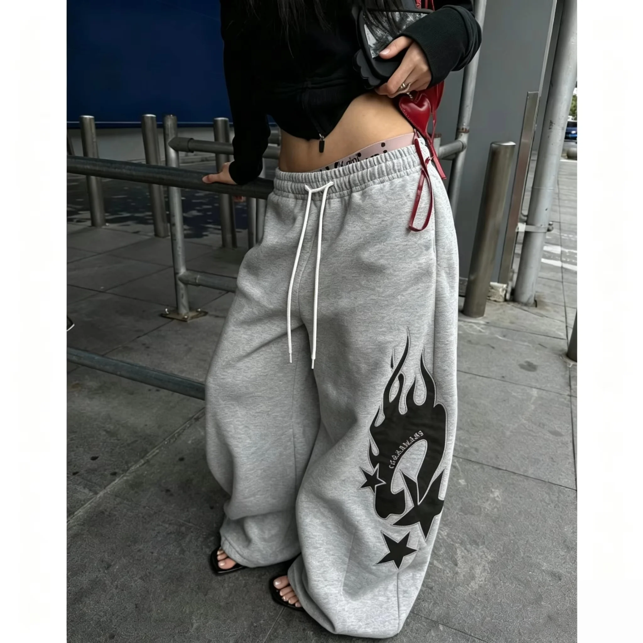Neutral 3D Flame Star Printed Quick Drying Straight Leg Pants Neutral Loose Hip Hop Street Sports Pants Casual Breathable