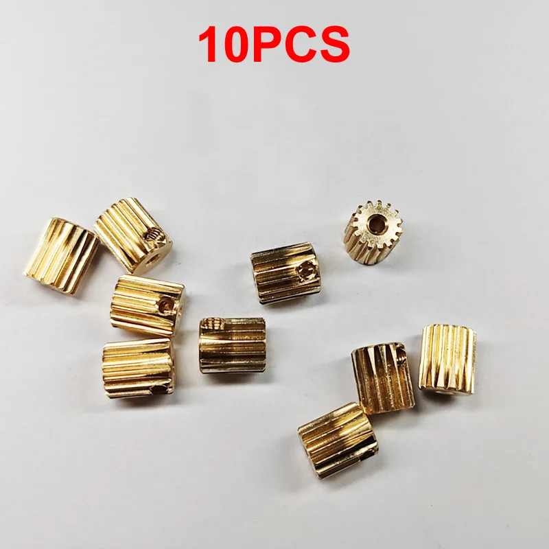 10PCS 0.5M 15T Hole Dia 2.5mm Brass Cylindrical Spur Gear Thickness 10mm M3 Set Screw Fixation Transmission Gears for RC Model