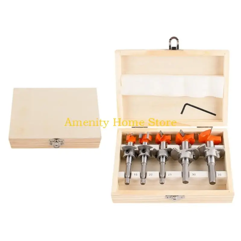 F26C 5 Size Cabinet Door Drill Bit Set with Adjustable Depth Control Hole Cutter