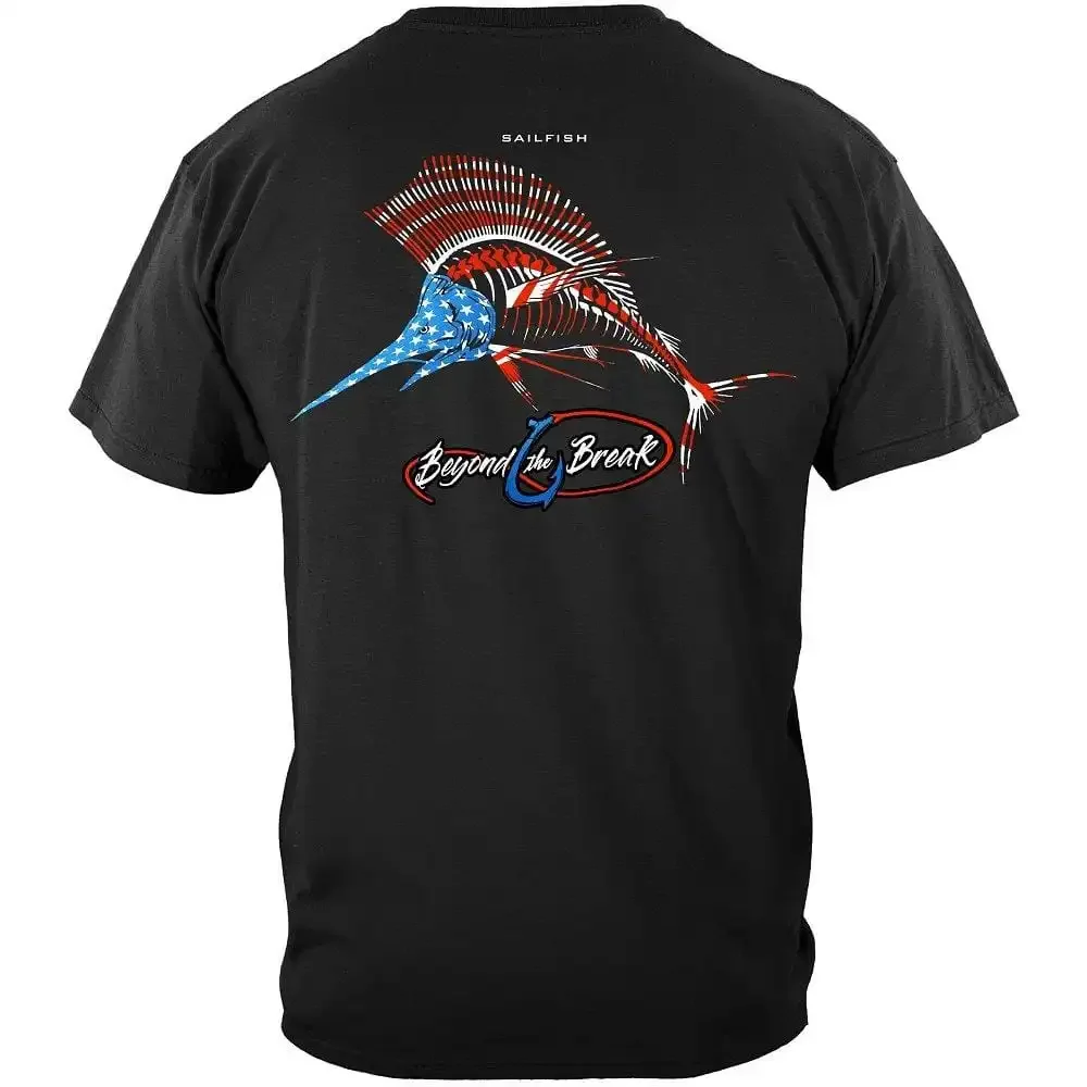 America Flag SailFish Skeleton Patriotic Angler Gift T-Shirt New Short Sleeve Casual 100% Cotton O-Neck Summer fashion manga