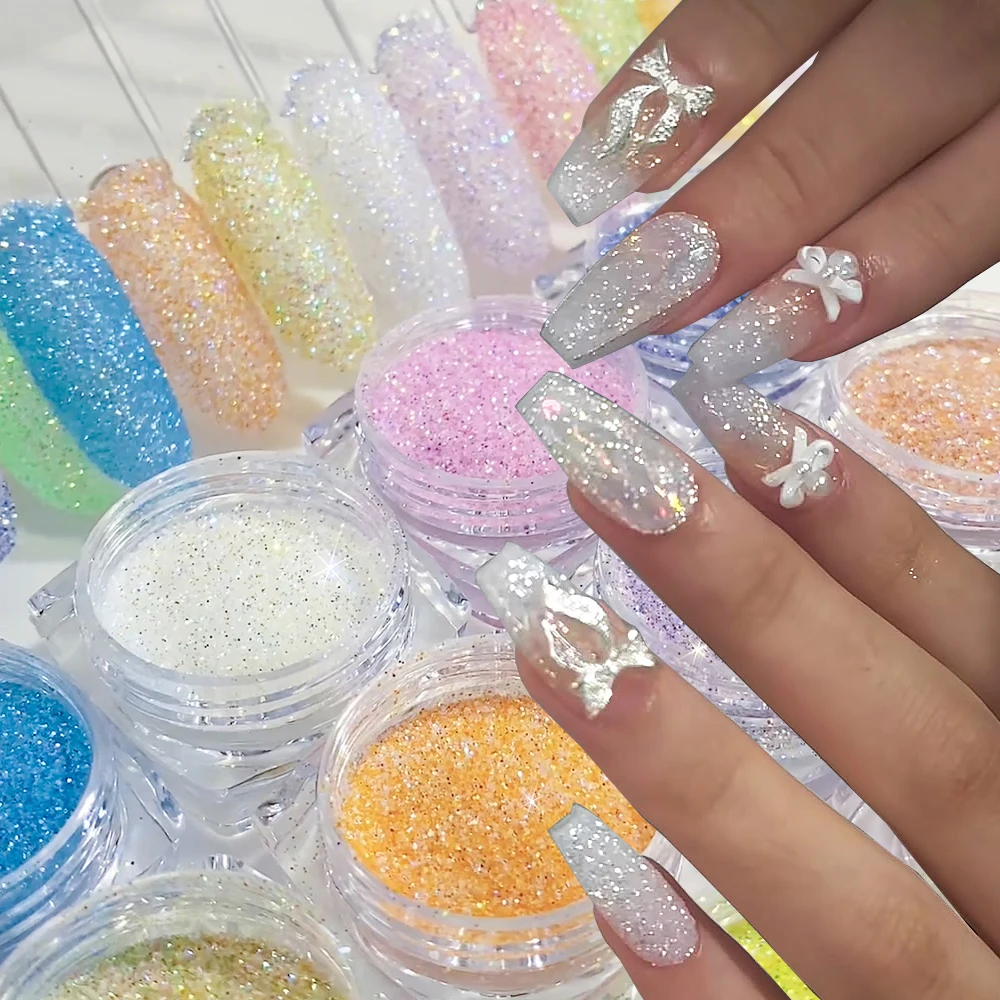 12Jar/Set لامعة عيد الميلاد مسمار الفن بريق مسحوق المجسم سباركلي الحلوى كريستال الماس الصباغ الغبار السكر مانيكير مسحوق