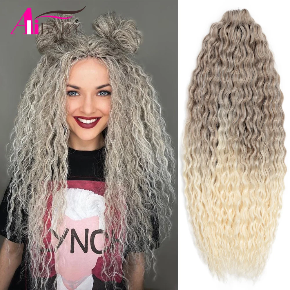 Ariel afro Curl Water Wave Braiding Hair African curls Synthetic Crochet Hair Blonde Pink Omber Wavy Hair Extension Alibaby