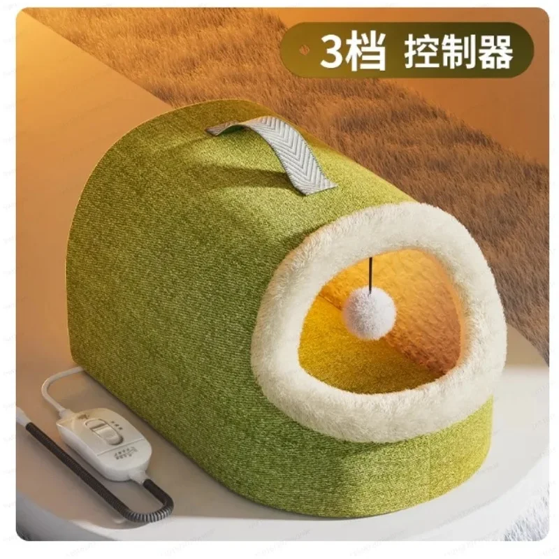 Cat House Winter, Enclosed Warm Kitty Bed With Thermostat, Safe Electric Heated Pet Pad For Indoor Cats