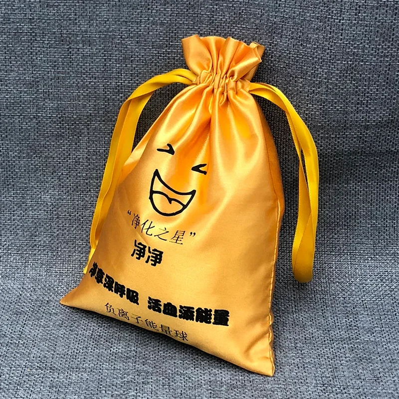 100PCS Gold Satin Gift Bags Packing Jewelry Hair Cosmetic Wedding Party Candy Reusable Sachet Drawstring Pouch Print Logo Custom