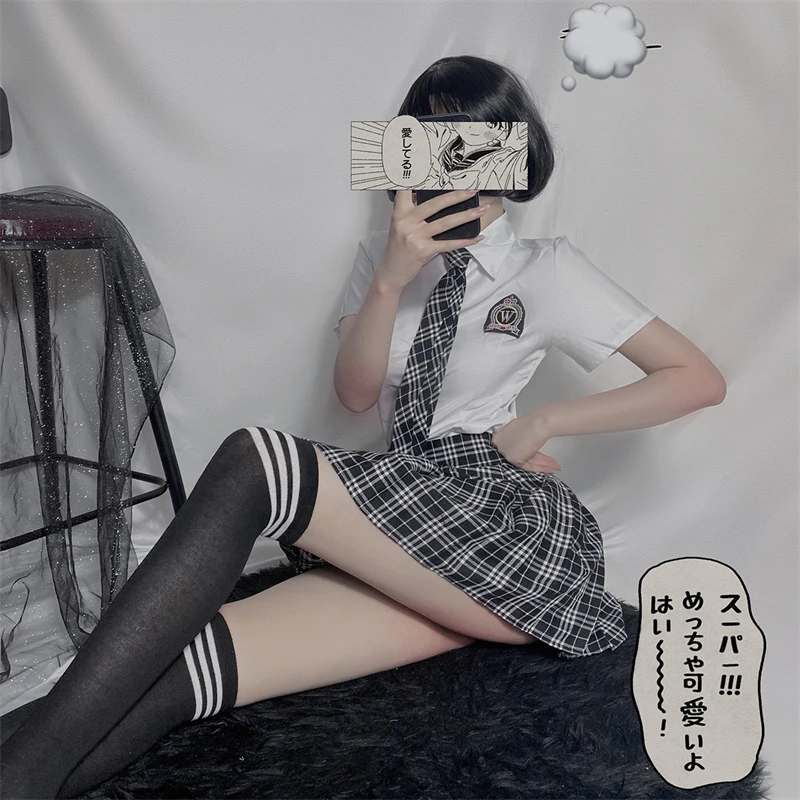 Uniforme escolar Sexy Jk para mujer, ropa de estudiante japonesa, disfraces de Cosplay, corbata de celosía de Anime dividida, Top y falda, 3 piezas, 2022