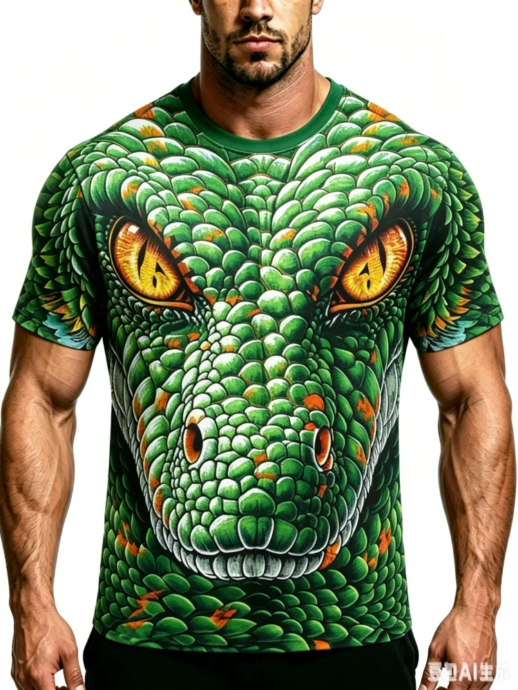 Fashion Men's Scaled Crocodile Head Print T-Shirt Wild Animal Graphic Streetwear Hip Hop Casual Short Sleeve Outdoor Daily Tops