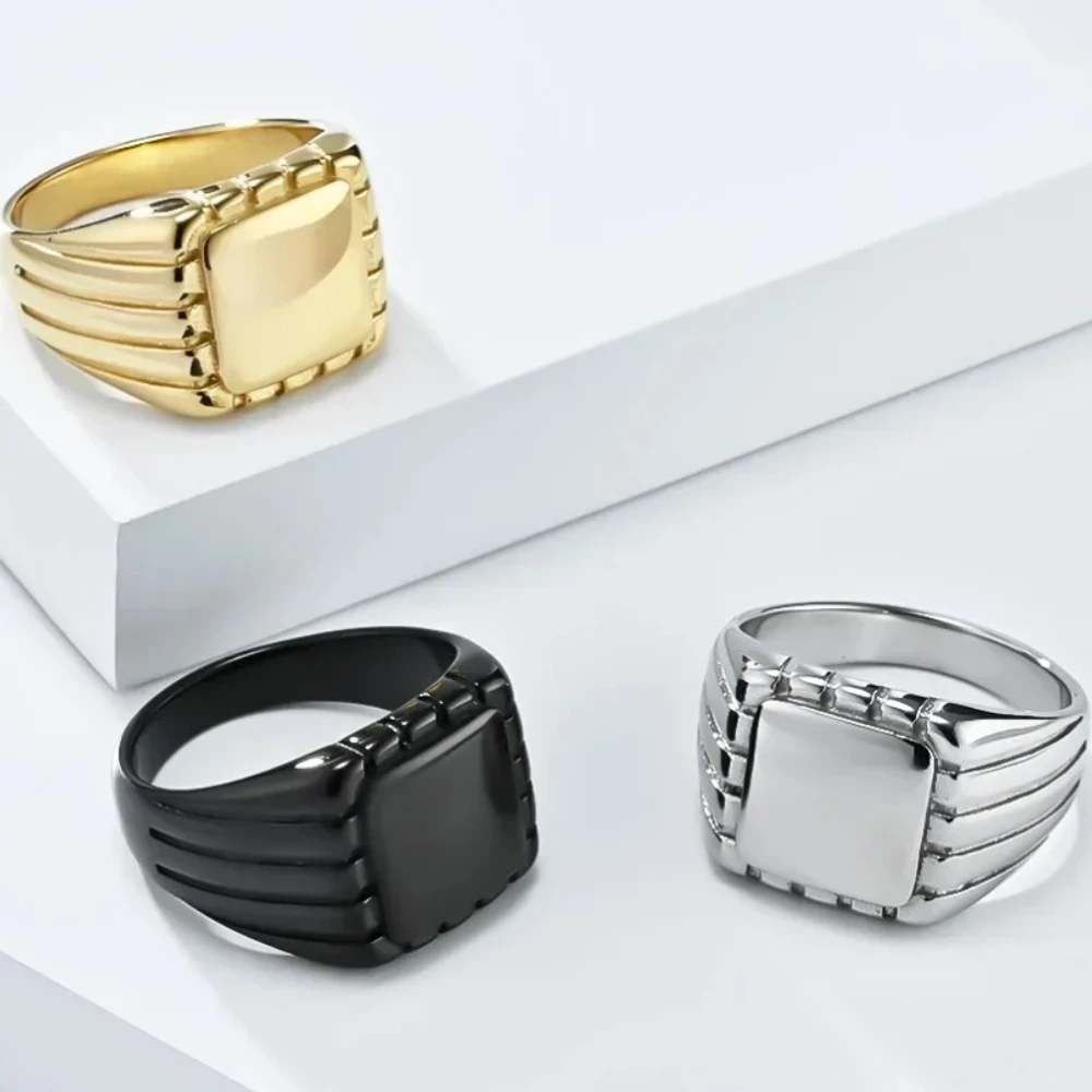 Smooth Square Seal Geometric Rings Stainless Steel Men Finger,Simple Fashion Jewelry