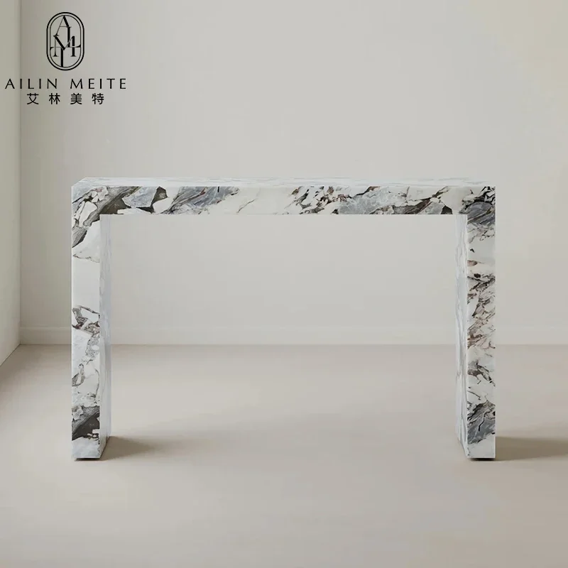 

Italian minimalist natural marble entrance table designer living room light luxury travertine entrance table
