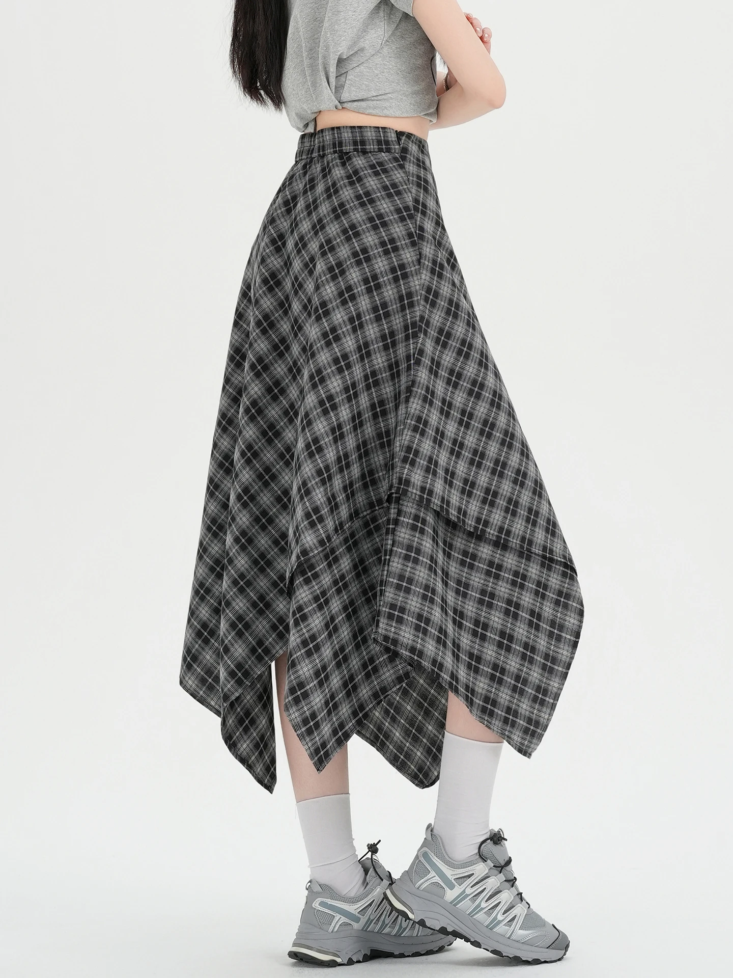 

Korean Sle Vintage Plaid Asymmetrical Skirt Women's Spring Summer Slim High Waist A-Line Skirt Commute Resistant Defor...