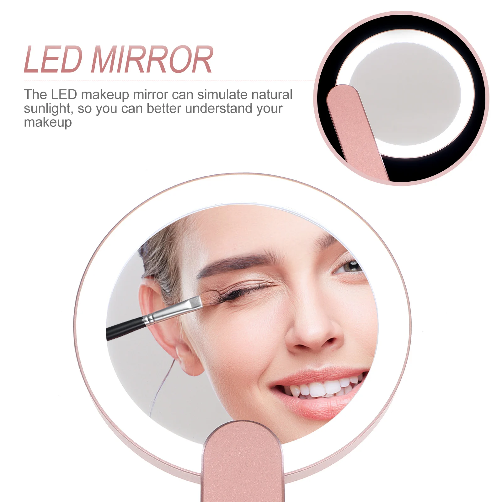 Handheld Makeup Mirror Smooth High Definition LED Light Mini Female Vanity Mirrors Round Portable Cosmetics Tool for Bedroom