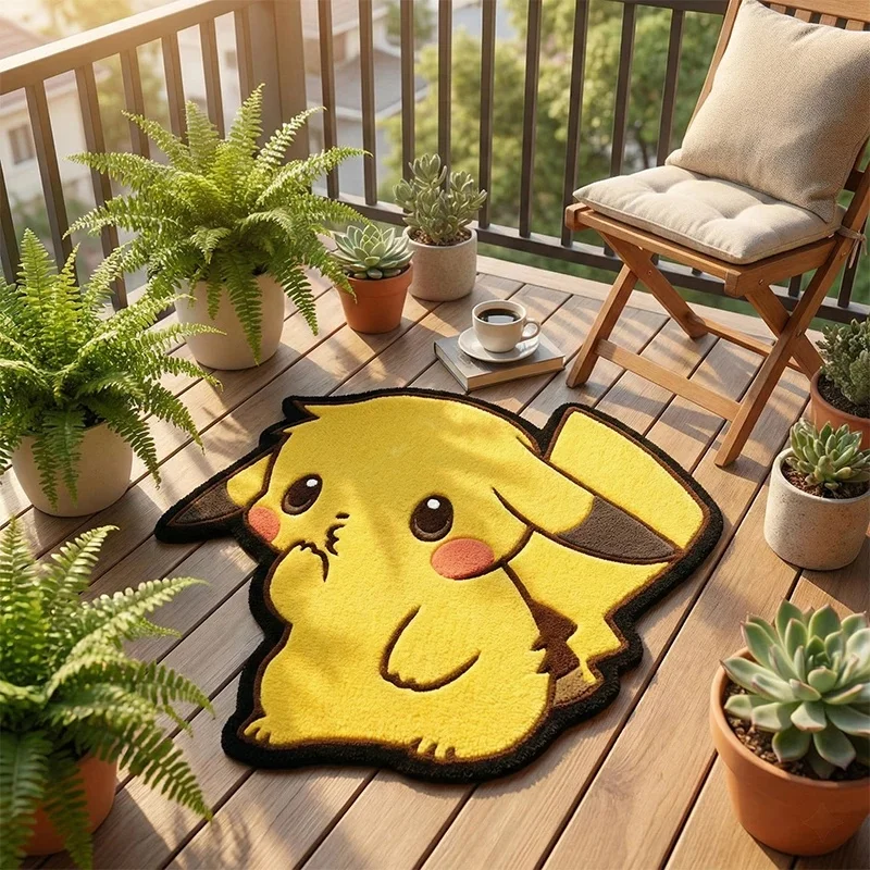 Large Pikachu Sitting Figure Faux Cashmere Floor Rug, Irregular Cartoon Carpet, Soft Mat, Game Room Home Decor Gift
