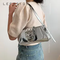 LEFTSIDE Silver Shoulder Bags For Women 2023 Spring Y2K Small Purse Glossy PU Leather Luxury Brand Female Underarm Handbags Pink