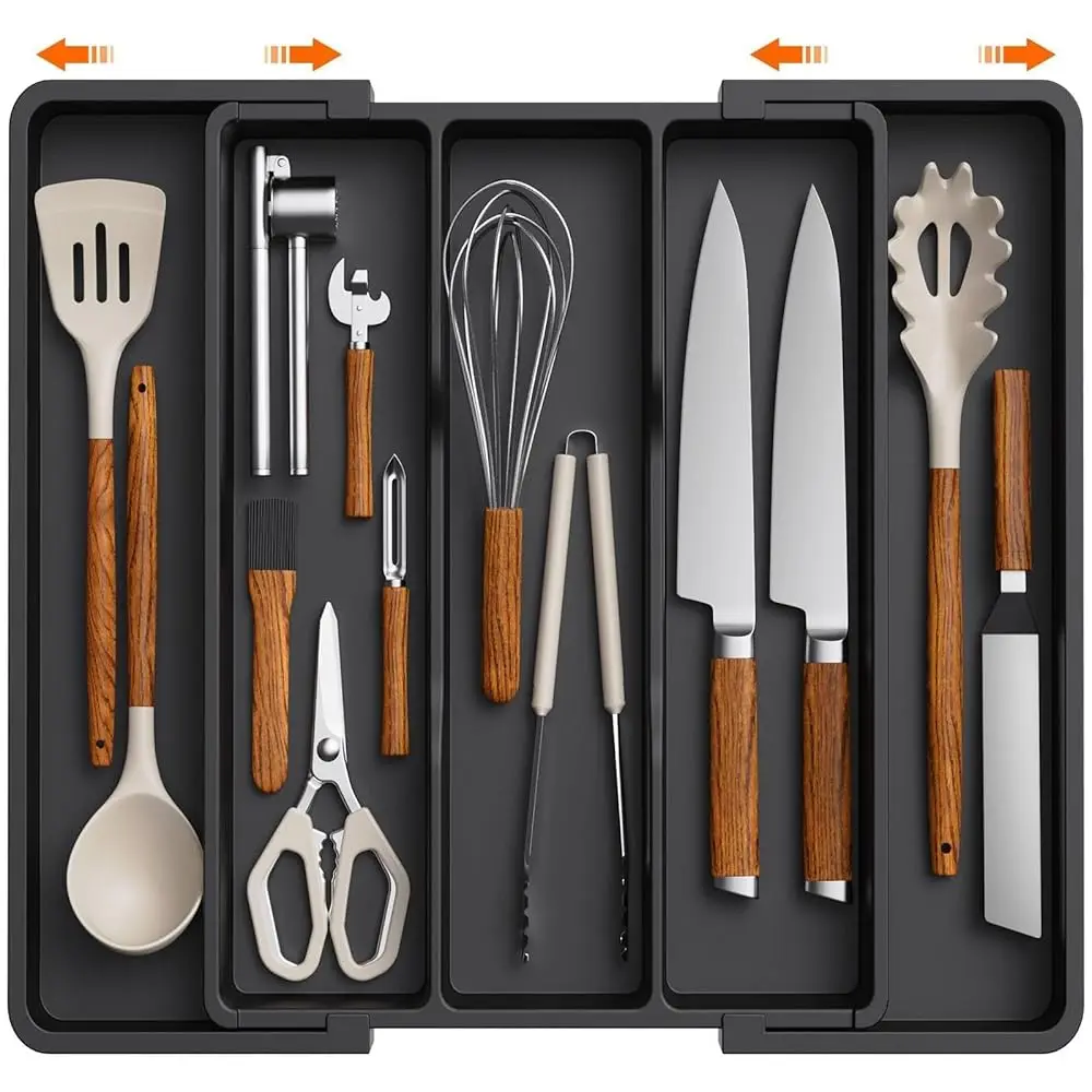 

Utensil Organizer For Kitchen Drawers, Expandable Cooking Utensil Tray, Adjustable Cutlery Silverware Flatware Holder, Plastic