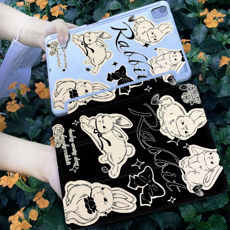 Smart Case with Pen Holder for IPad Air 6 Case IPad 10th Gen Air 4/5 10.9 2020 Pro11 IPad 10.2 7th 9th 8th Cute Gentleman Rabbit