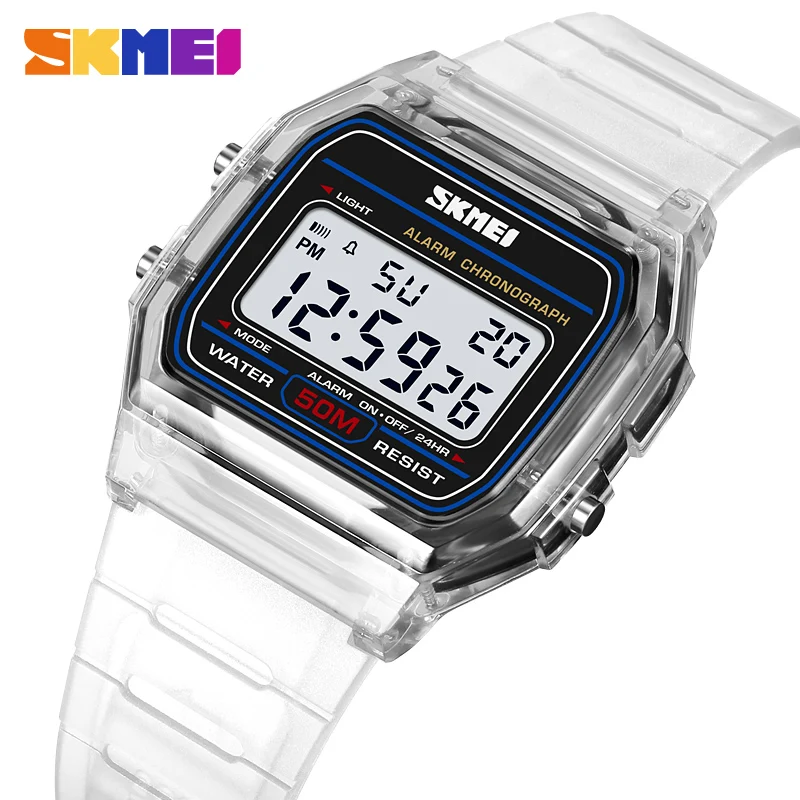 SKMEI 2056 Shockproof Back Light Display Stopwatch Digital Watches Women reloj mujer Transparent TPU Strap Ladies Wristwatch