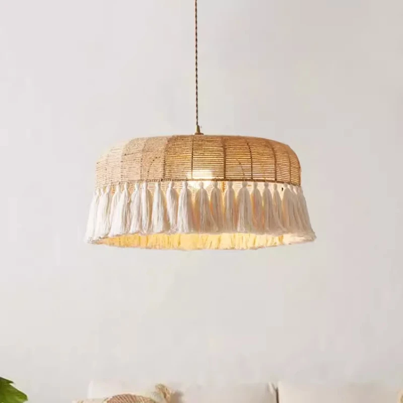 French Cream Style Chandelier Bohemian Hemp Rope Tassel New Bedroom Living Room Dining Room Romantic Retro Pendant Lights