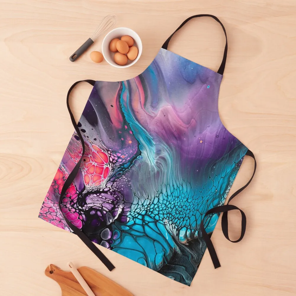 

Teal, Purple, and Magenta Space Galaxy Inspired Fluid Art Painting Apron Chef Uniform Woman esthetician Apron