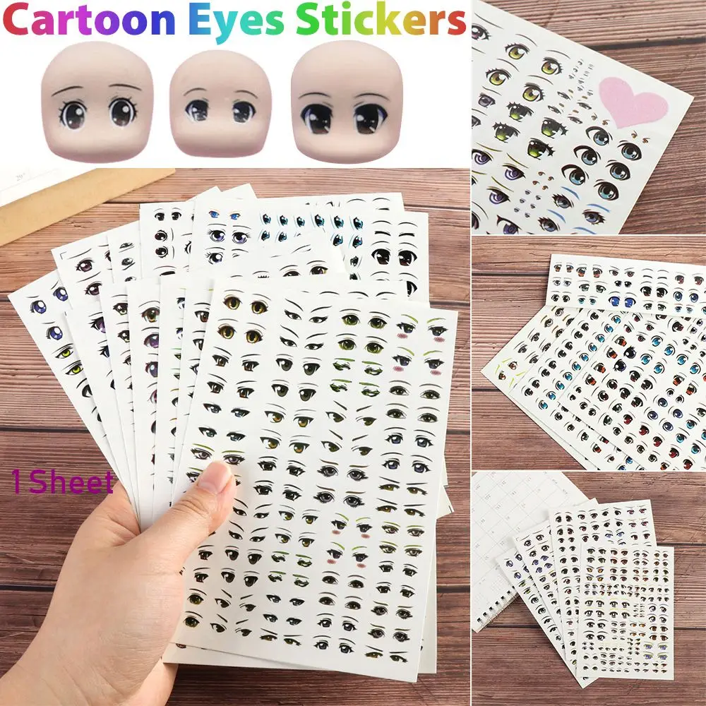 1 Sheet Cute Cartoon Eyes Stickers Anime Figurine Doll Face Organ Paster Clay Decals DIY Doll Accessories Kids Educational Toys