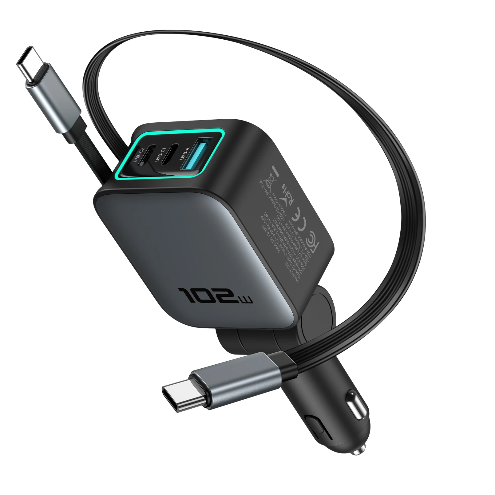 Car Charger with Super Fast Charging Capability, One-to-Four Cable, Cigarette Lighter Adapter for Cars, Compatible with Huawei A