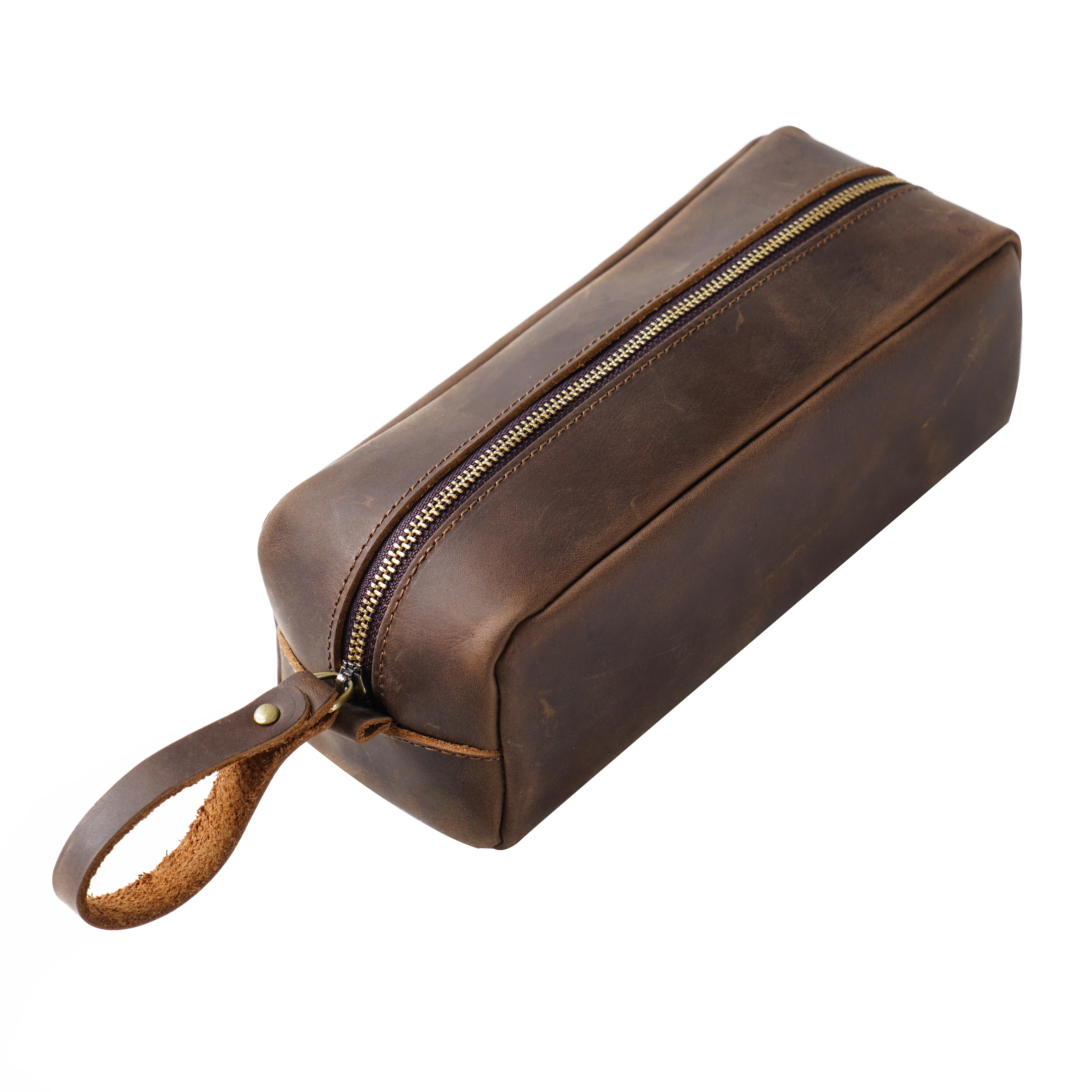 Large Capacity Pencil Case Genuine Leather Pen Pouch Zipper Cowhide School Bag Student Retro Stationery Storage Bag Pen Box