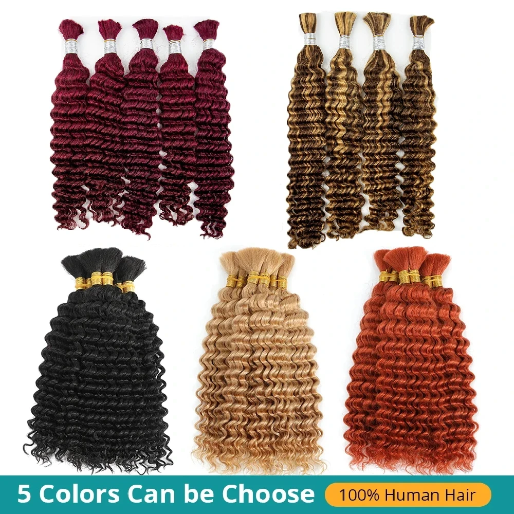 Pacotes de cabelo humano de onda profunda para mulheres, tranças boho, sem trama, extensões de cabelo, massa