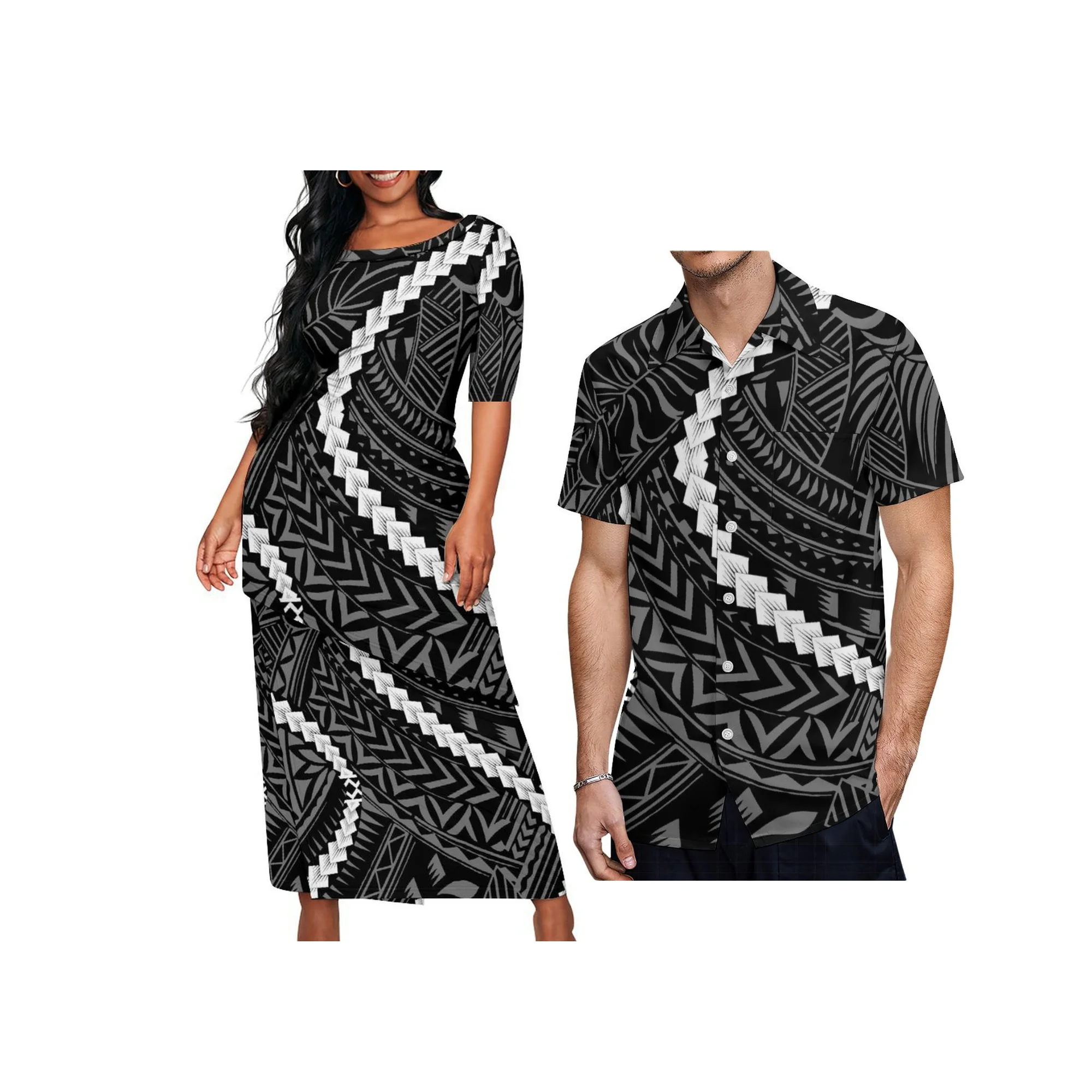 

Polynesian Print Custom Puletasi Samoa Set Dress Summer Lady Half Sleeve Oblique Hem Dress Skirt Set Top And Skirts