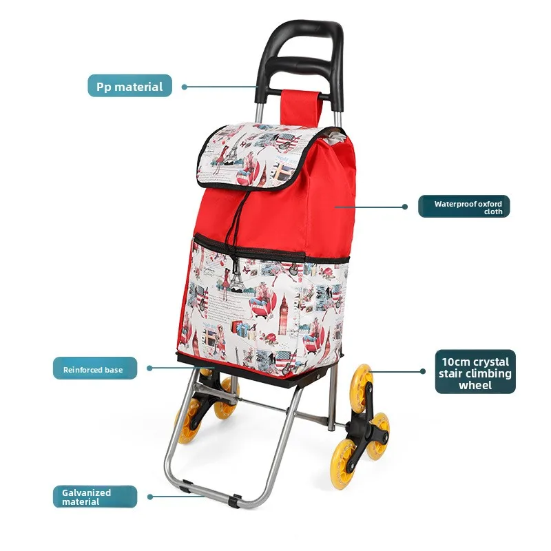 Portable shopping cart folding climbing small trolley light trolley home trailer luggage cart pull