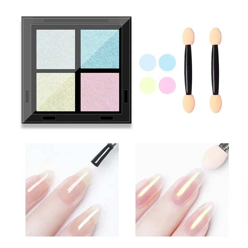 Poudre de paillettes pour ongles, poussière à friction de sirène néon, pigment pour ongles miroir chromé, vernis holographique, perle aurore scintillante de 4 couleurs