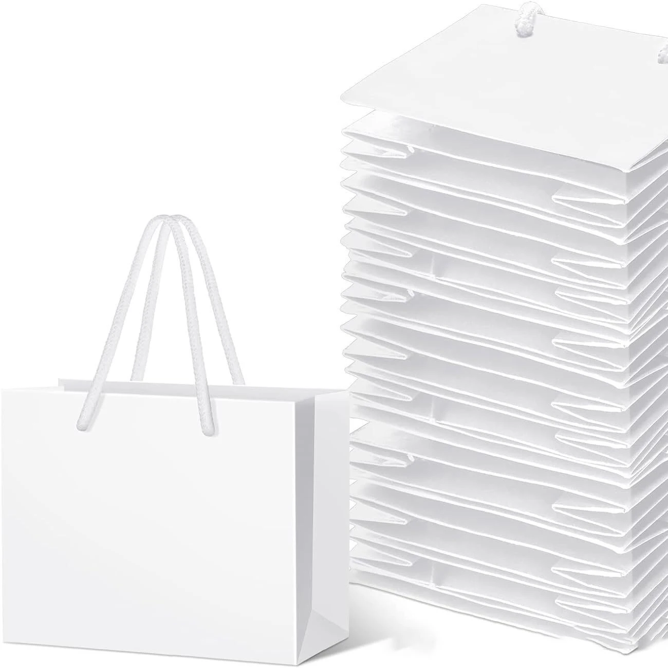 10 Stück dicke kleine Geschenktüten mit Griff für Hochzeit, Babyparty, Geburtstag, Party, Gastgeschenk, Schmuck, Verpackungstüten, weiß, schwarz – Detail 4