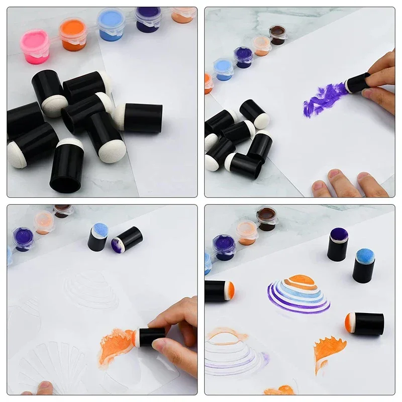 10 Stück Schwamm-Fingerlinge zum Ausmalen des Gesichts und Malwerkzeuge, DIY handgefertigte Malerei-Press-Fingerlinge für Kinder