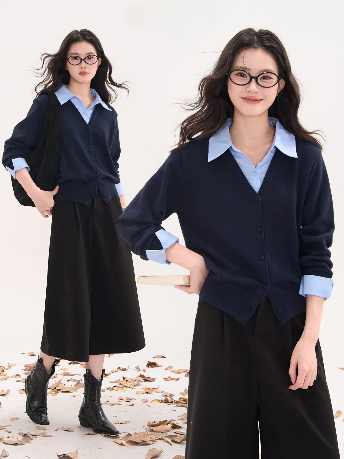 

Женский топ с V-образным вырезом, вязаный, с цветовыми блоками, имитация двухслойности, с длинными рукавами, осенний сезон