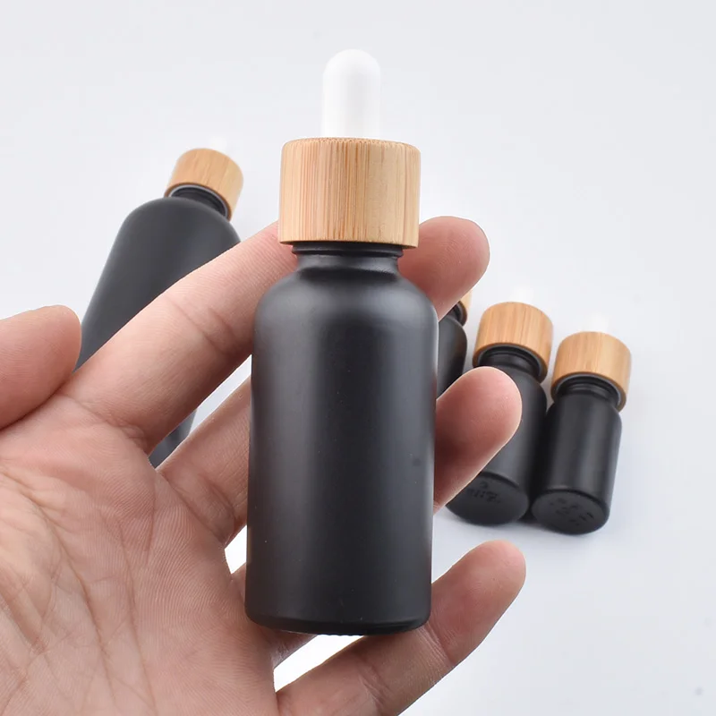 

10pcs 5ml 10ml 20ml 30ml 50ml 100ml Matte Black Dropper Bottles Glass Essential Oil Pipette Bottle Empty Cosmetic Sample Vials