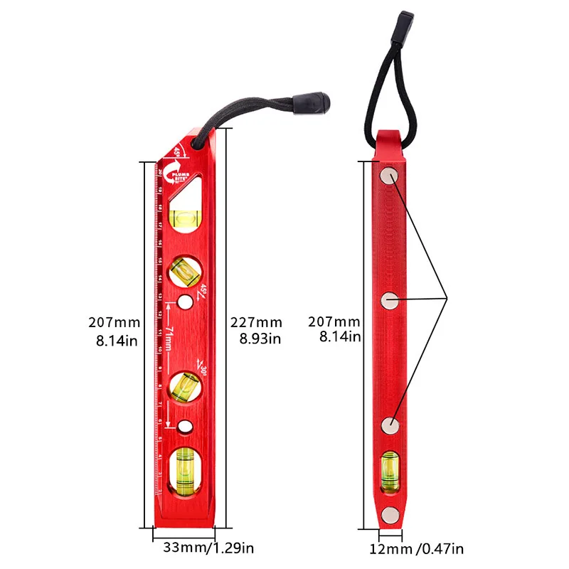 1Pc Professional Magnetic Level Ruler, Aluminum Alloy V-Groove Construction, for 0°/90°/45°/30° Measuring Marking Tool