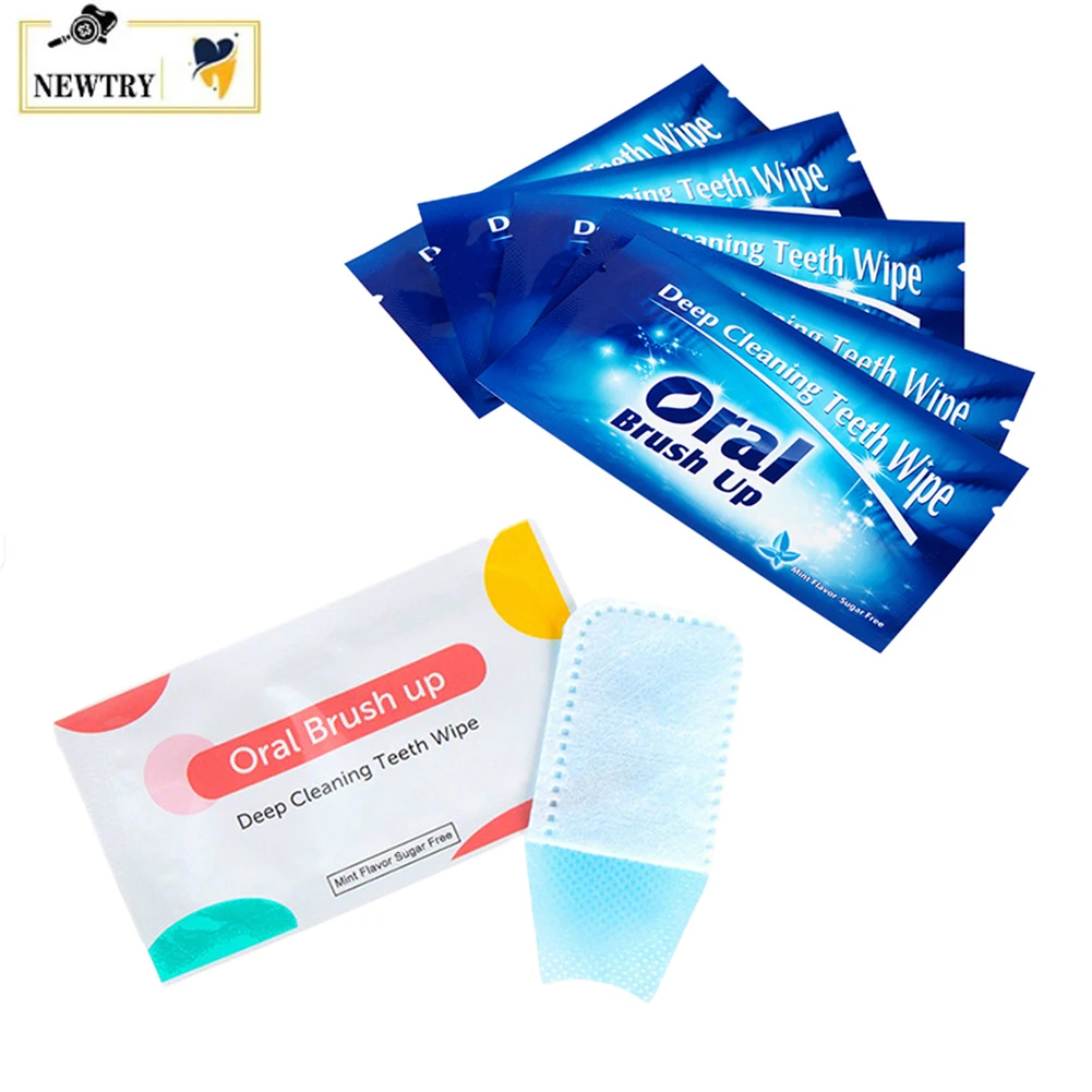 Portable 50Pcs Teeth Cleaning Finger Wipes Disposable Dental Brush Up Wipe Oral Hygiene Residue Stain Remove Tools Mint Flavor