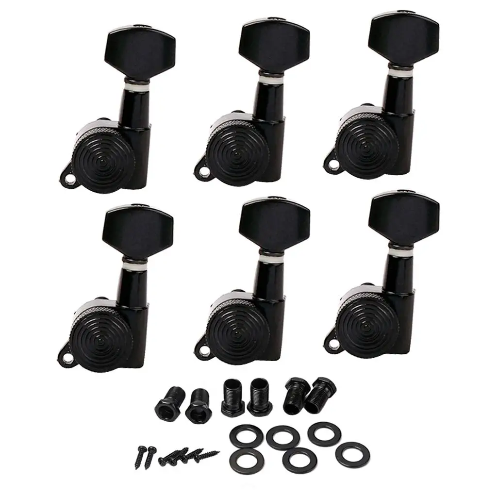 Guitar Auto Locking Tuners 6L Inline Tuning Pegs Black Metal Machine Heads for Electric Guitar Setup