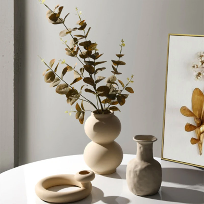 Nordic Minimalist Ceramic Tabletop Vase Ornaments Dried Flower Arrangement Irregular Art Living Room Vases Decoration
