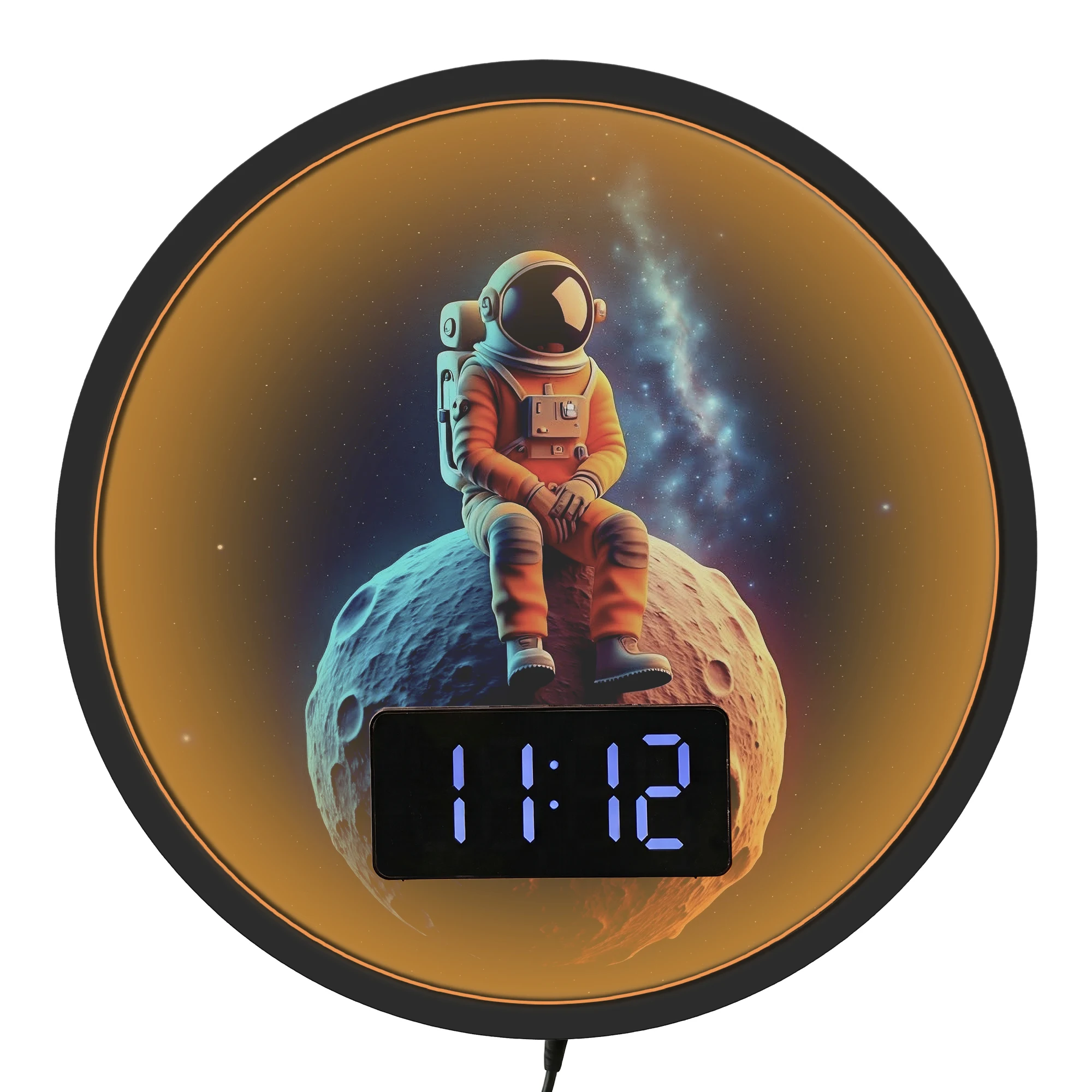 Astronaut On Moon Galaxy LED Digital Wall Clock With Night Light All-in-one Household Decor Wall Clock with Calendar Temperature