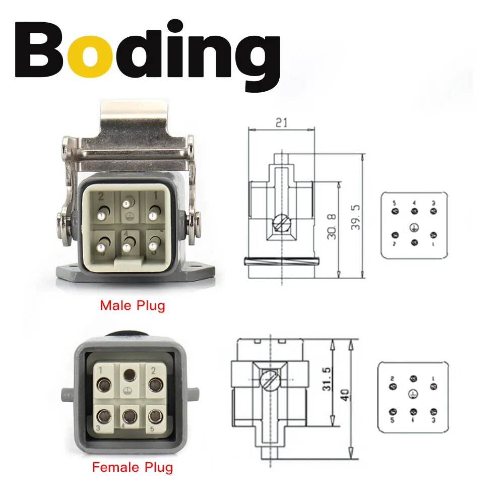 BODING Square 5Core Air Cooled Spindle Motor Heavy Duty Connector Aviation Plug for CNC Spindle